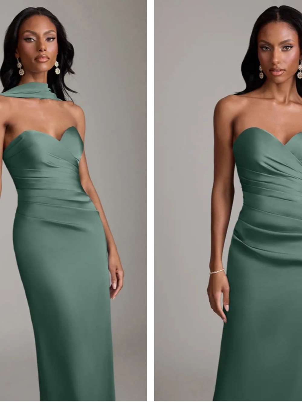 AZAZIE SONORA STRAPLESS GOWN IN SATIN EUCALYPTUS SIZE A4